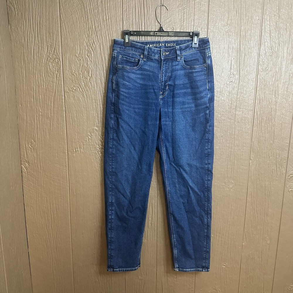 NWT American Eagle Mom Jeans Women Size 10 Long Blue Denim Stretch Medium Wash
